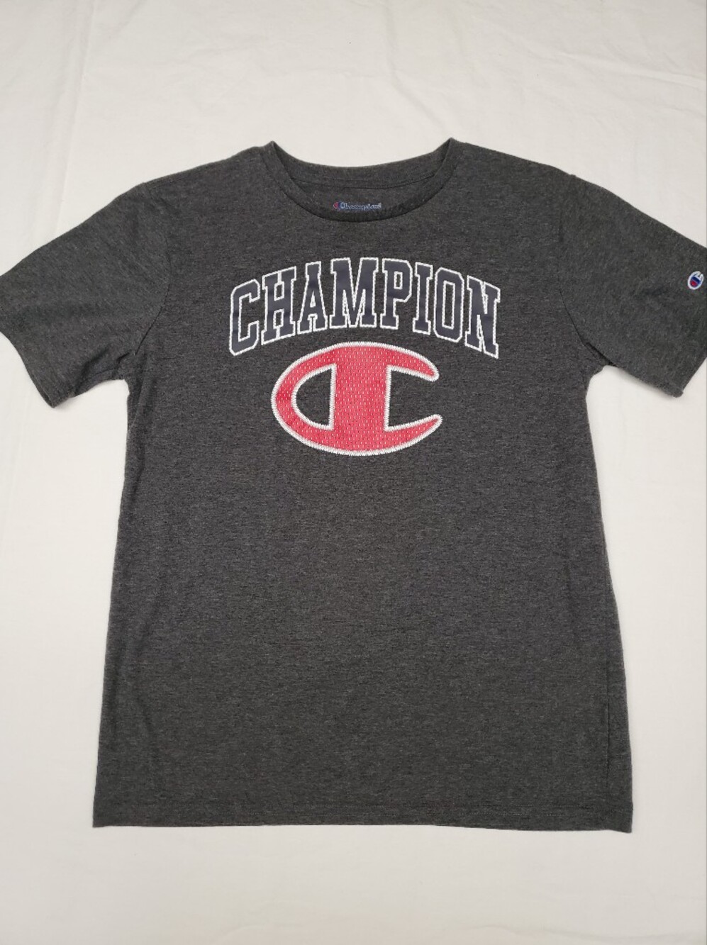Champion Big Kids Logo Graphic Tee Charcoal Gray Red C Size L 14/16